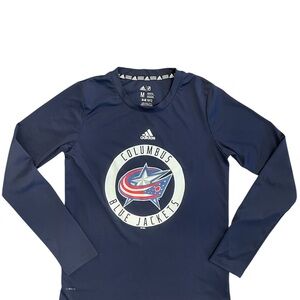 Adidas Youth Columbus Blue Jackets Logo Navy Long Sleeve Tee, Medium (10/12)